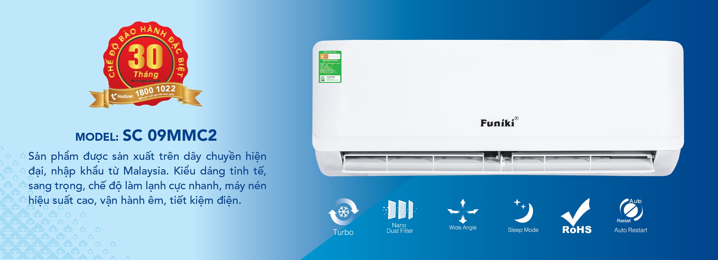 Điều hòa Funiki nhập khẩu Malaysia nguyên chiếc chất lượng cao SC 09MMC2 9000BTU