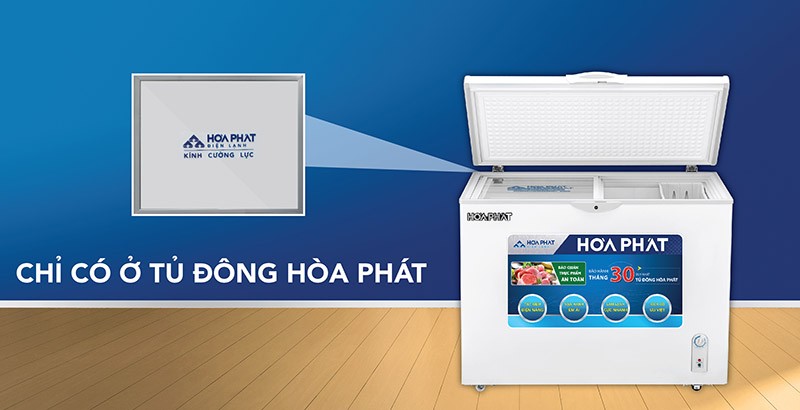 Duy nhất thương hiệu Hòa Phát sử dụng kính cường lực làm kính bảo ôn cho tủ đông 2 ngăn