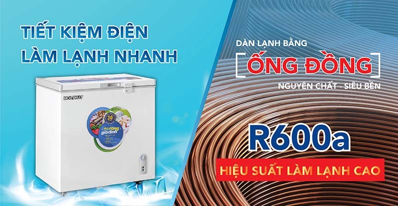 Trang bị dàn lạnh đồng và loại gas mới nhất giúp tủ đông tiết kiệm điện năng tối ưu