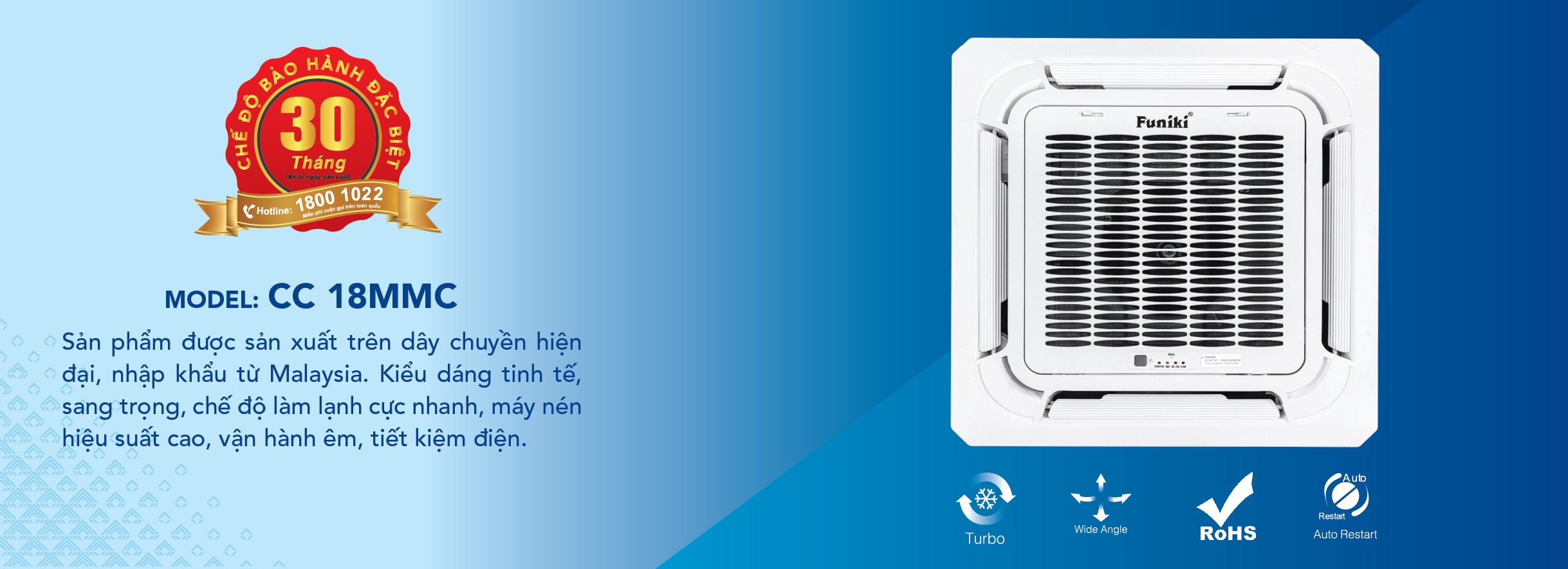 Điều hòa Funiki âm trần 18000 BTU - CC 18MMC nhập khẩu nguyên chiếc từ Malaysia