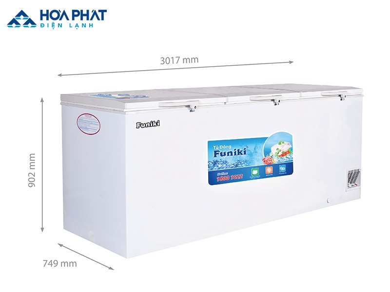Kích thước dòng tủ đông Funiki dạng nằm HCF 1700S1PĐ3.N