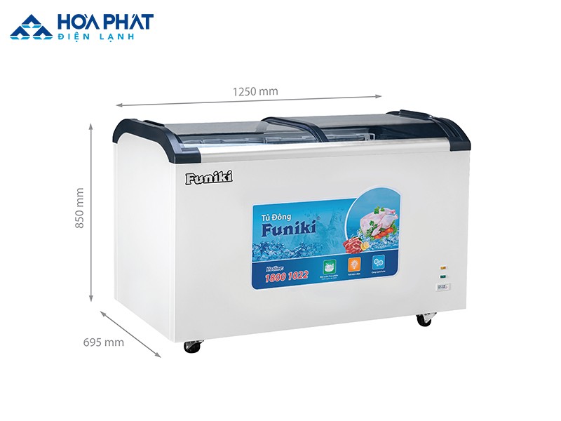 Kích thước tủ đông nắp kính Funiki - HCF 680 S1PĐG.N