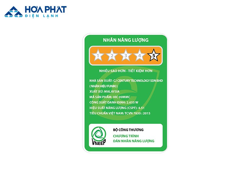 Công suất định danh của mẫu điều hòa HIC 09MMC là 2.655W, tương đương với điều hòa 9.000 BTU