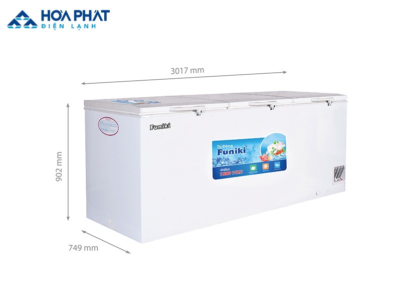 Tủ đông Funiki HCF-1700S1PĐ3.N có kích thước và sức chứa lớn hơn tủ đông Funiki HCF-1300S1PĐ3.N
