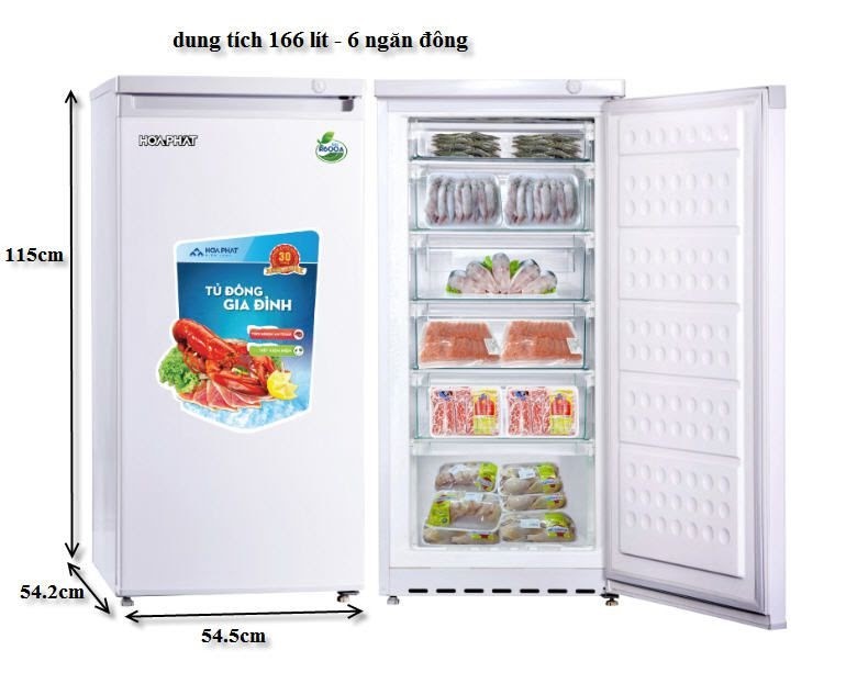 Tủ đông mini Hòa Phát có 6 ngăn với dung tích 166 lít rất tiện lợi khi sử dụng