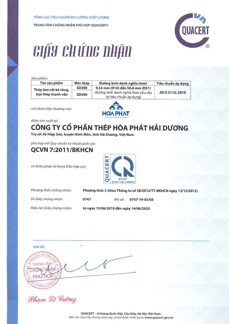 chứng chỉ chất lượng thép hòa phát 5