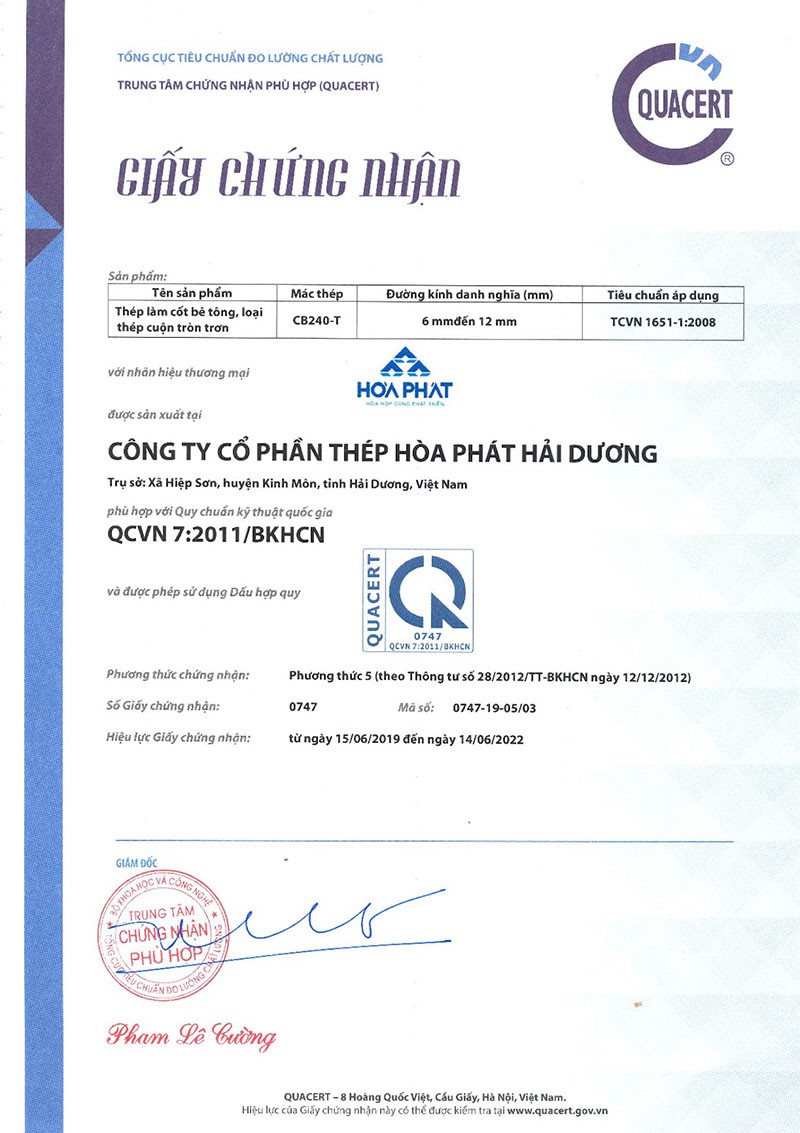 chứng chỉ chất lượng thép hòa phát 6