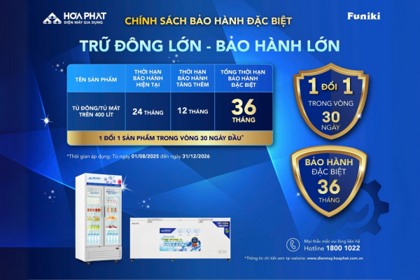 ĐIỆN LẠNH HÒA PHÁT TUNG CHÍNH SÁCH BẢO HÀNH 1 ĐỔI 1 & TĂNG THỜI HẠN LÊN 36 THÁNG 