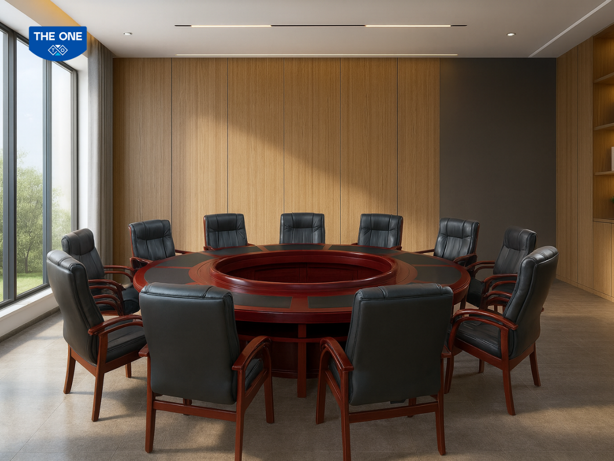 Bàn họp CT2600 - W2600 x D2600 x H760mm, màu G14/G17 (đỏ, nâu đậm). (Nguồn: Internet)