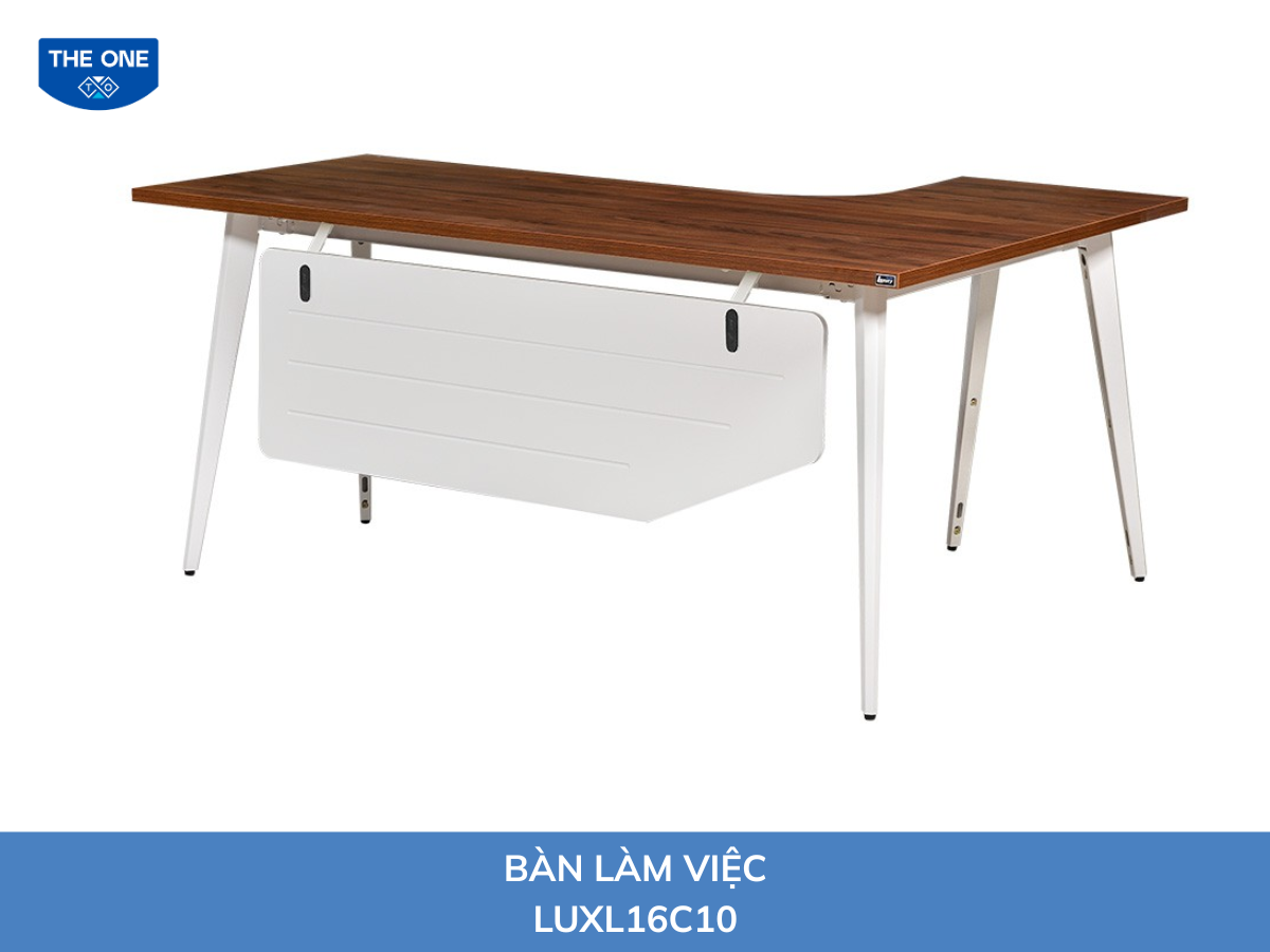 Bàn làm việc kích thước: Rộng 1600 x Sâu 1200 x Cao 750mm - Màu M6/M52 (nâu đậm, trắng).