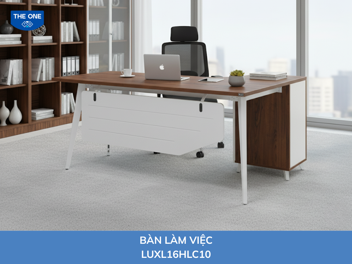 Bàn có hộc kích thước: W1600 x D700 x H750mm - Màu M6/M52 (nâu đậm, trắng).