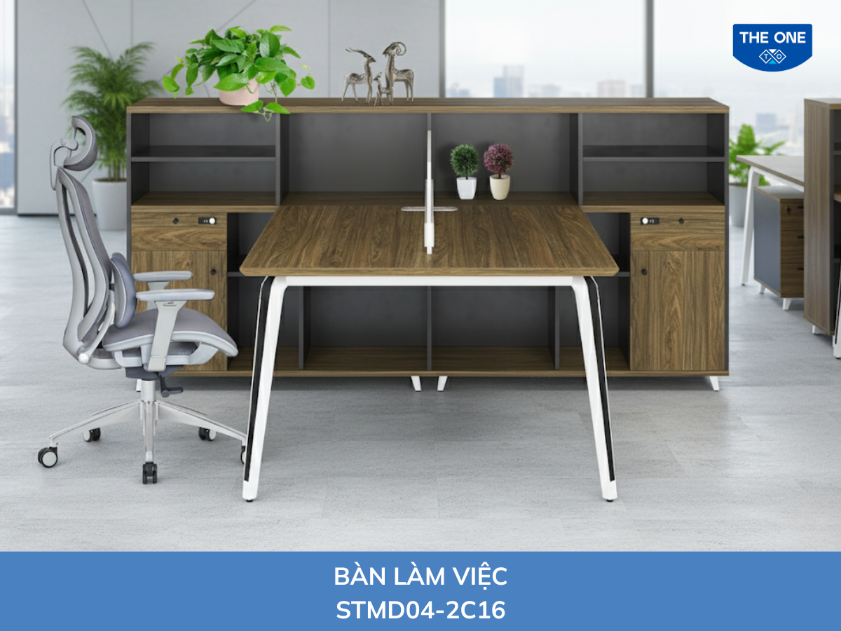 Bàn chuyên viên kích thước: W1600 x D700 x H750mm - Màu M32/M26 (nâu xám, đen đậm).