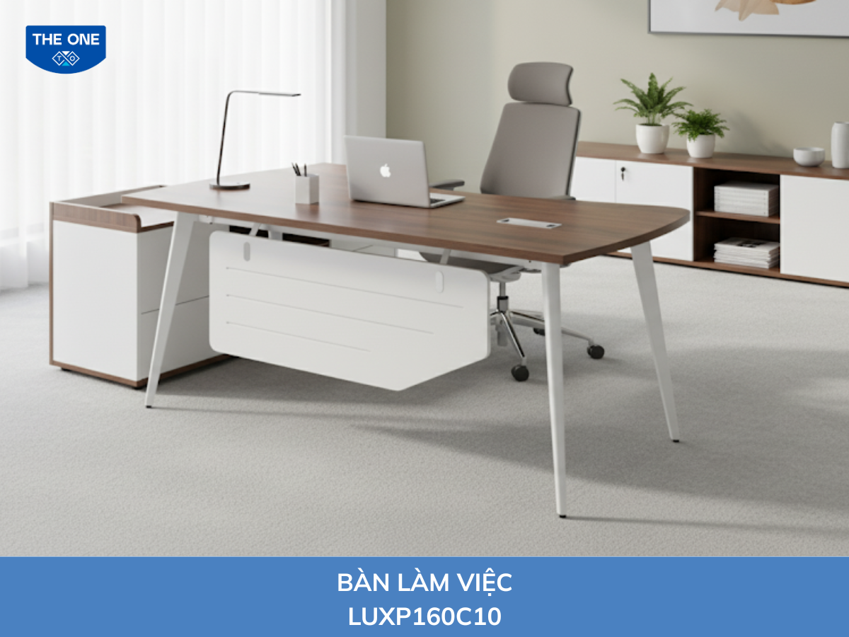Bàn lãnh đạo kích thước: Rộng 1600 x Sâu 1750 x Cao 750mm - Màu M6/M52 (nâu đậm, trắng).