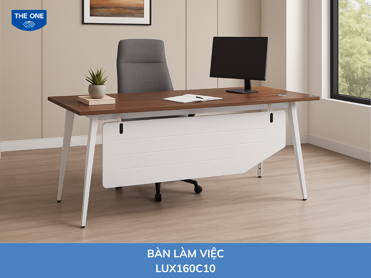Bàn nhân viên kích thước: W1600 x D700 x H750mm - Màu M6/M52 (nâu đậm, trắng).