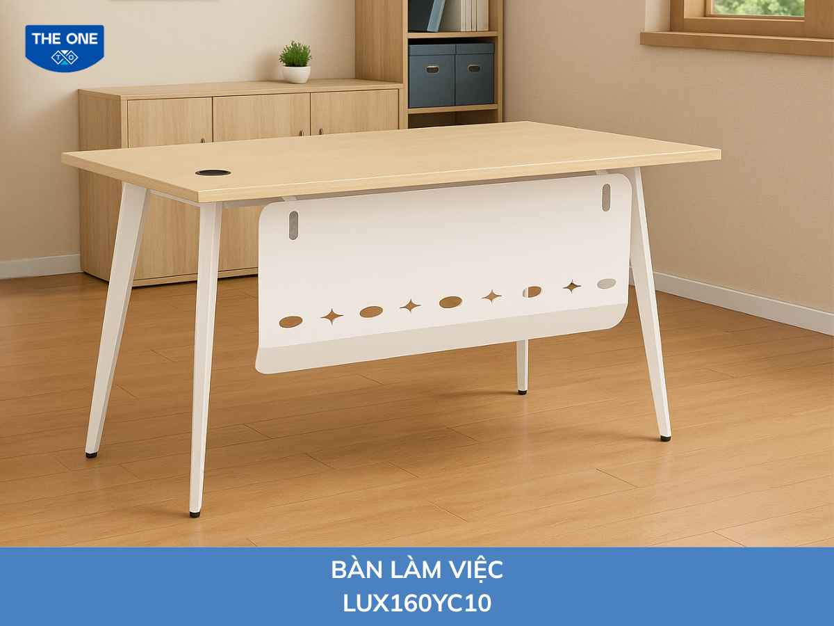 Bàn có yếm kích thước: W1600 x D700 x H750mm - Màu be nhạt.