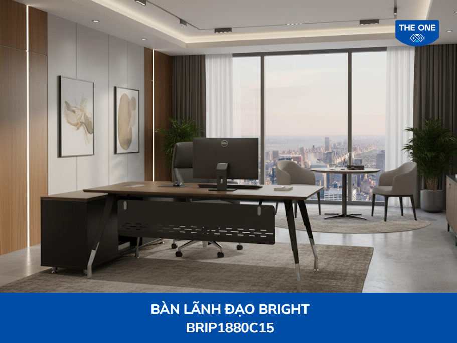Bàn lãnh đạo kích thước sản phẩm: W1800 x D1600 x H750mm - Màu M32/M26 (nâu sẫm, đen).