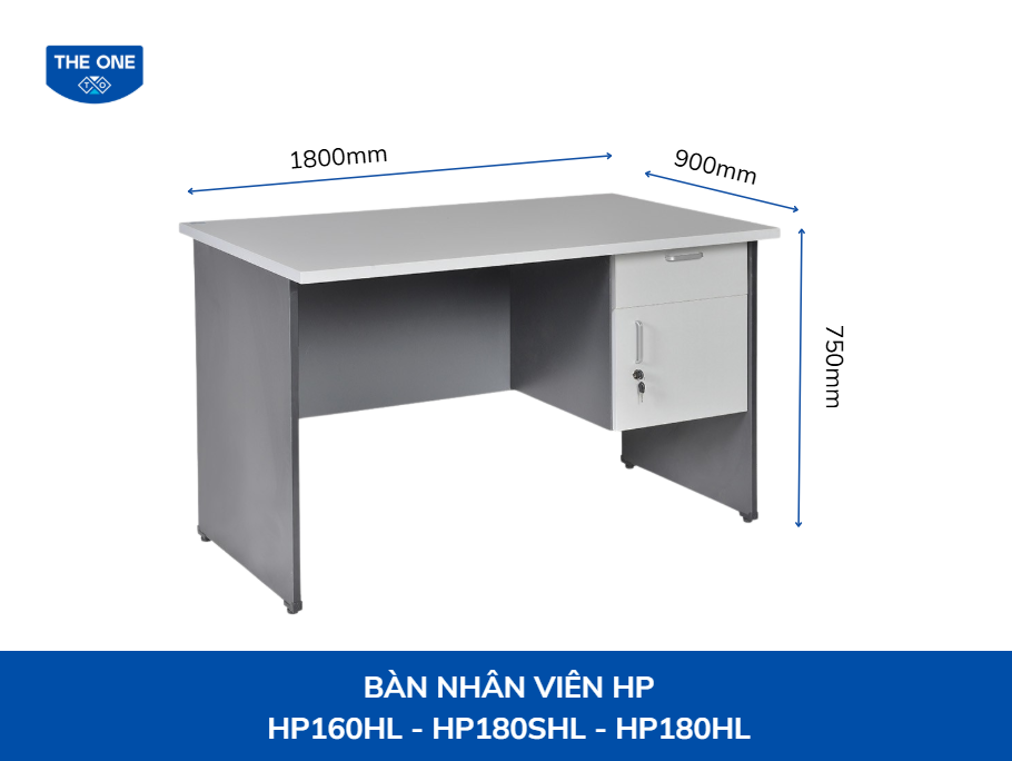 Bàn nhân viên kích thước: W1800 x D900 x H750mm - Màu xám trắng.