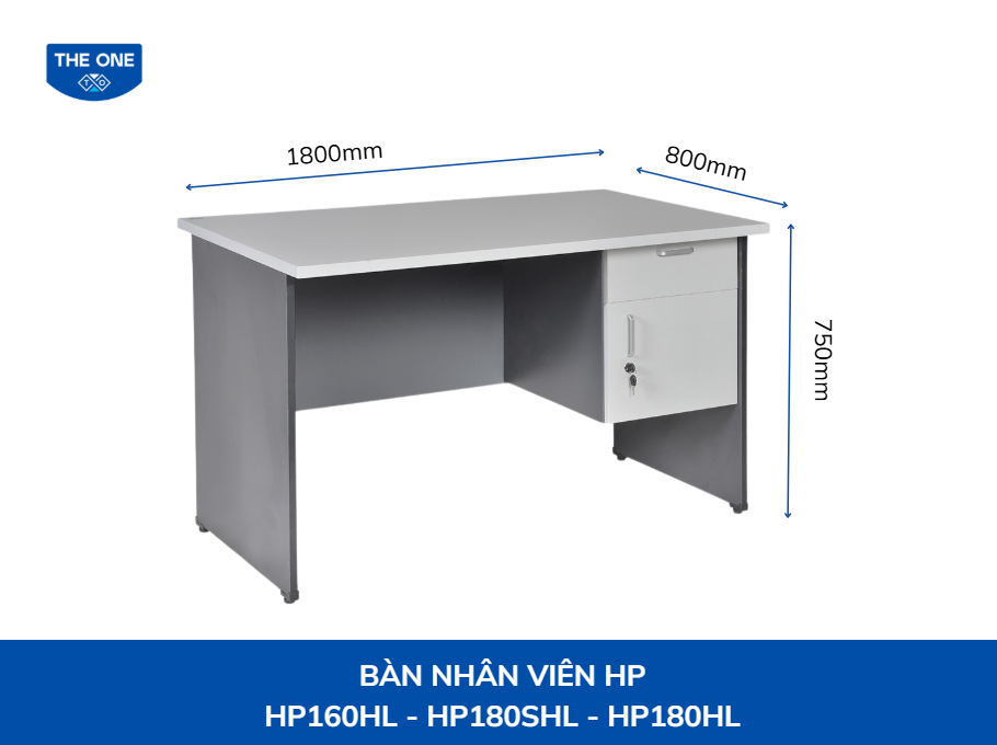Bàn nhân viên kích thước: Rộng 1800 x Sâu 800 x Cao 750mm - Màu xám trắng.