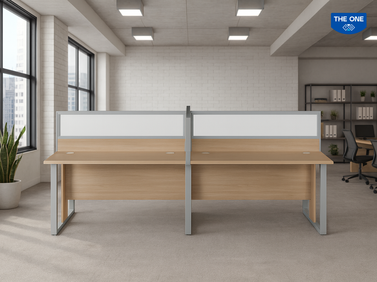 Bàn làm việc HRMD05 - Rộng 2430 x Sâu 1440 x Cao 1150mm, màu M1/M2/M12 (vàng nhạt, vàng kem, ghi xám).