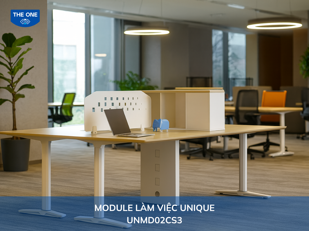 Bàn văn phòng UNMD02CS3 - W2400 x D1200 x H750-1070mm, màu M14/M52 (kem, trắng).