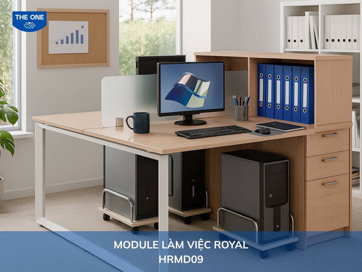 Bàn văn phòng HRMD09 - W1400 x D1406 x H1150mm, màu M1/M2/M12 (vàng nhạt, nâu nhạt, xám nâu).