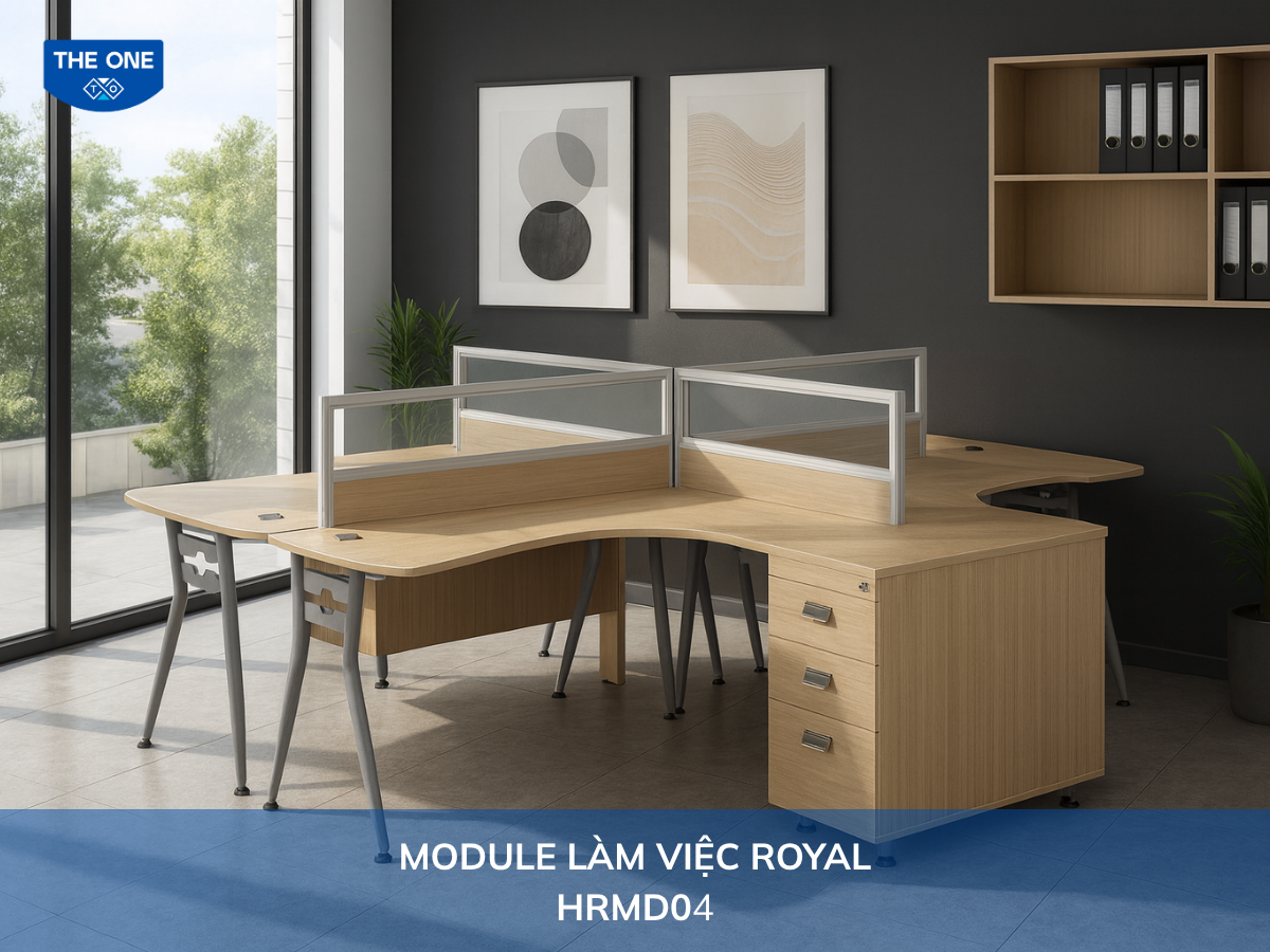 Bàn làm việc HRMD04 - W2940 x D2740 x H1150mm, màu M1/M2/M12 (vàng nhạt, nâu nhạt, xám nâu).