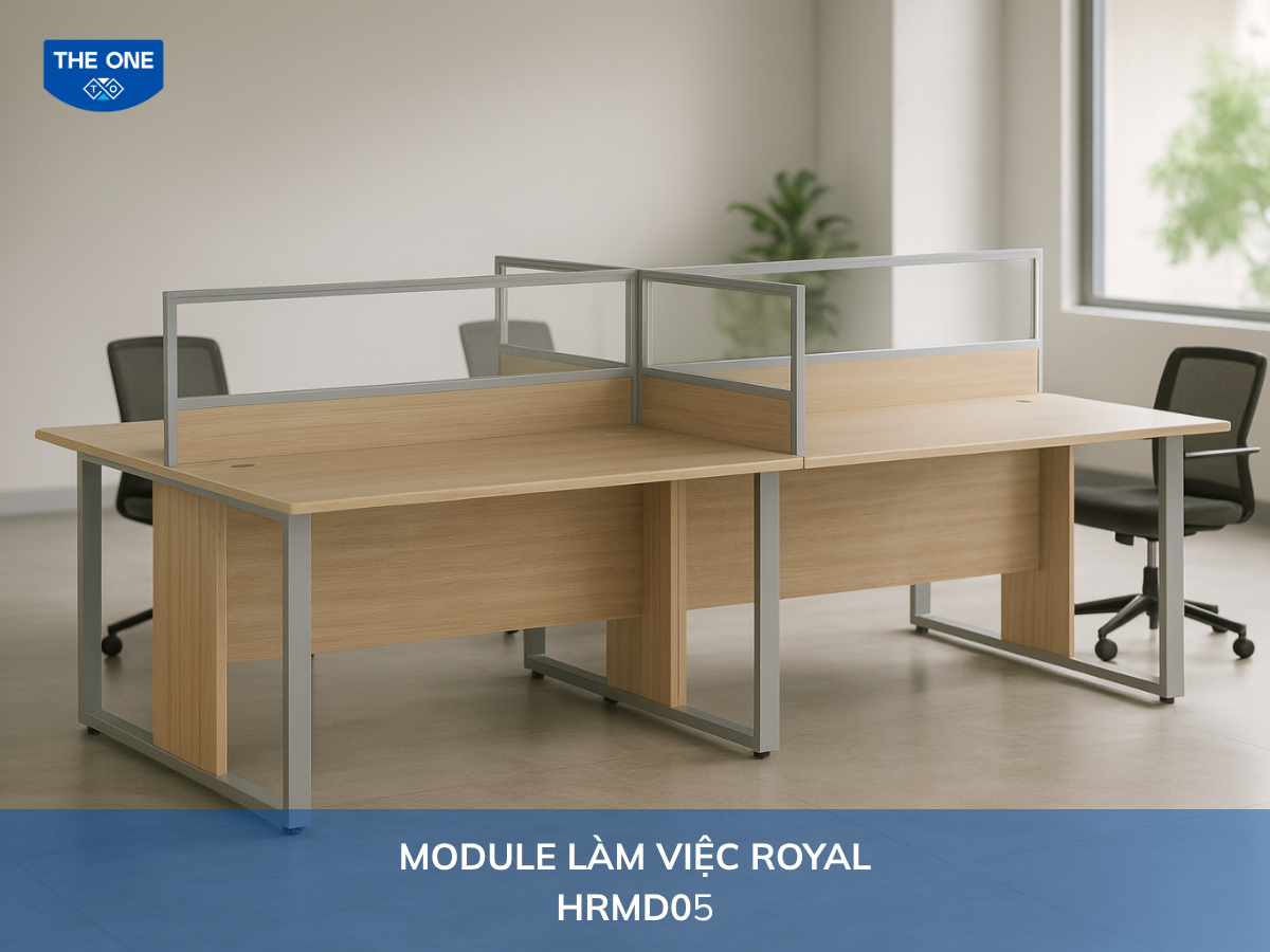 Bàn làm việc HRMD04 - W2940 x D2740 x H1150mm, màu M1/M2/M12 (vàng nhạt, nâu nhạt, xám nâu).