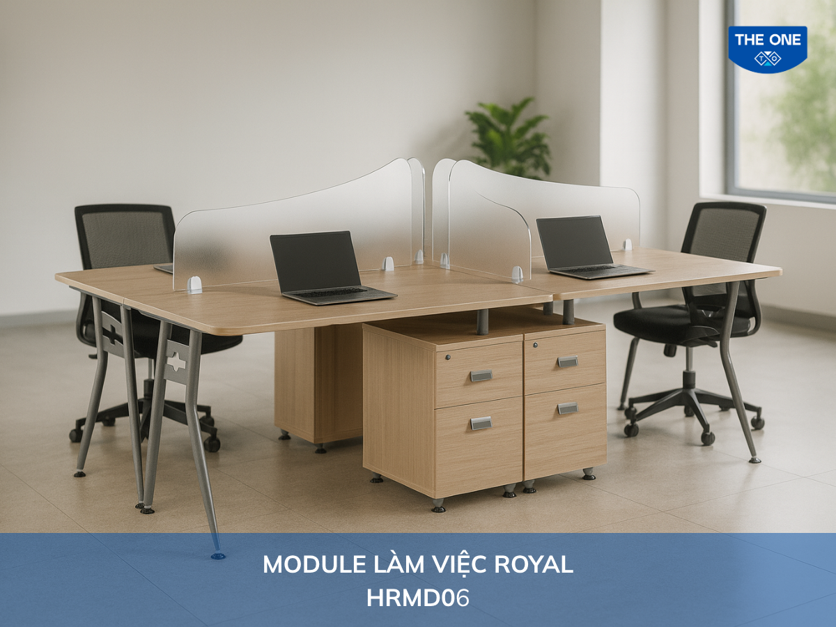 Bàn văn phòng HRMD06 - W2406 x D1406 x H1100mm, màu M1/M2/M12 (vàng nhạt, nâu nhạt, xám nâu).