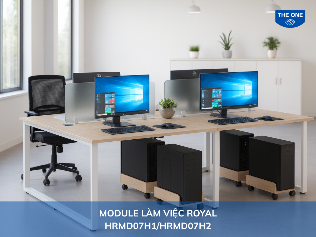 Bàn làm việc HRMD07H1/HRMD07H2 - W2800 x D1400 x H1100mm, W2400 x D1400 x H1100mm, màu M1/M2/M12 (vàng nhạt, nâu nhạt, xám nâu).