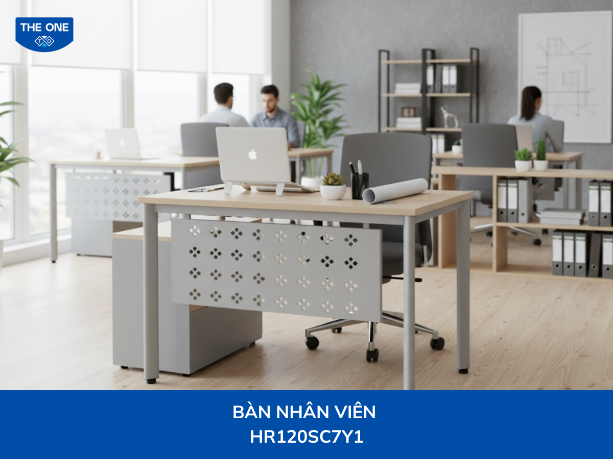 Bàn nhân viên Rộng 1200 x Sâu 600 x Cao 750mm, màu vân gỗ sáng.