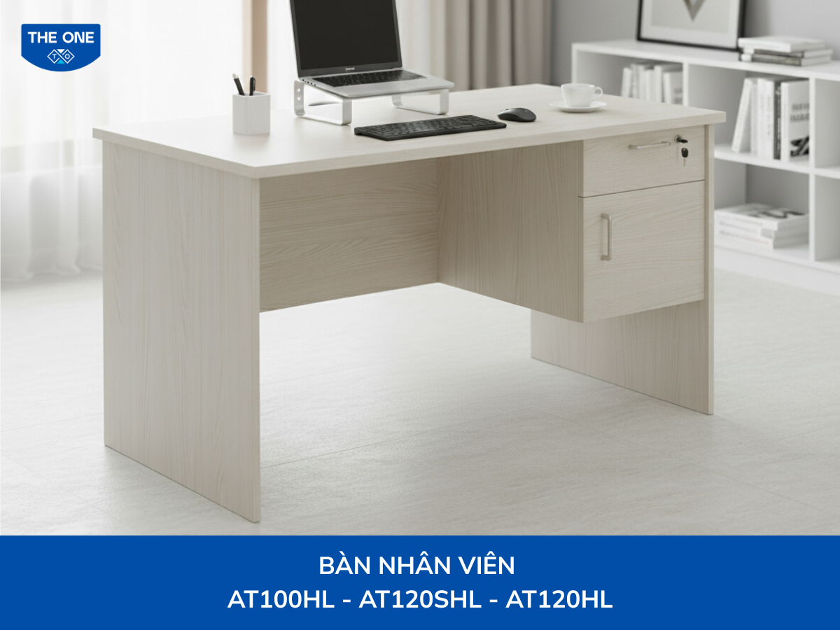 Bàn nhân viên Rộng 1000 x Sâu 600 x Cao 750mm, màu M1/M5/M12/M14 (vàng nhạt, vàng nâu nhạt, nâu xám, xám nhạt, vàng nâu ấm).