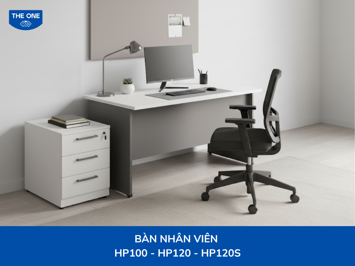 Bàn nhân viên Rộng 1000 x Sâu 600 x Cao 750mm, màu xám kết hợp trắng.
