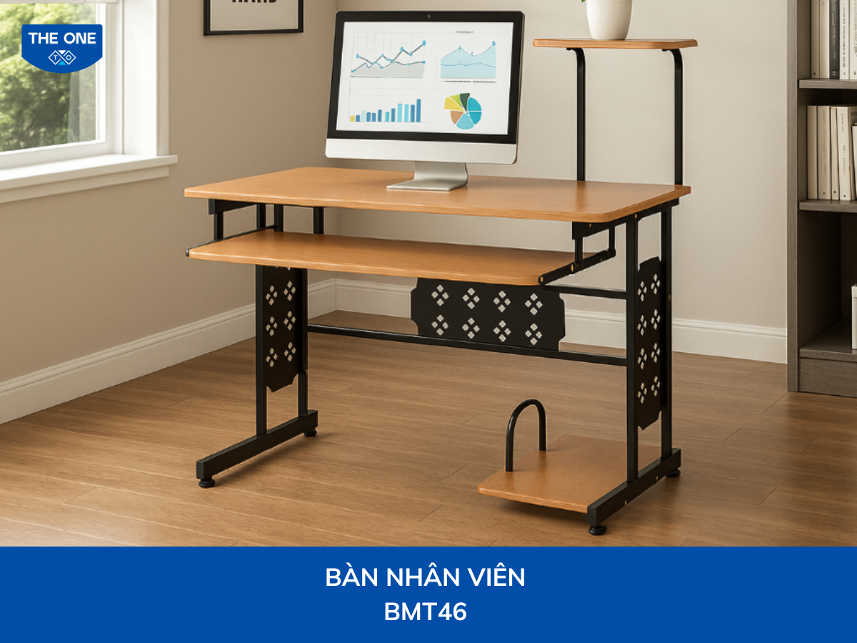Bàn máy tính Rộng 1000 x Sâu 620 x Cao 1080mm, màu M34 (vàng đậm, be sẫm).