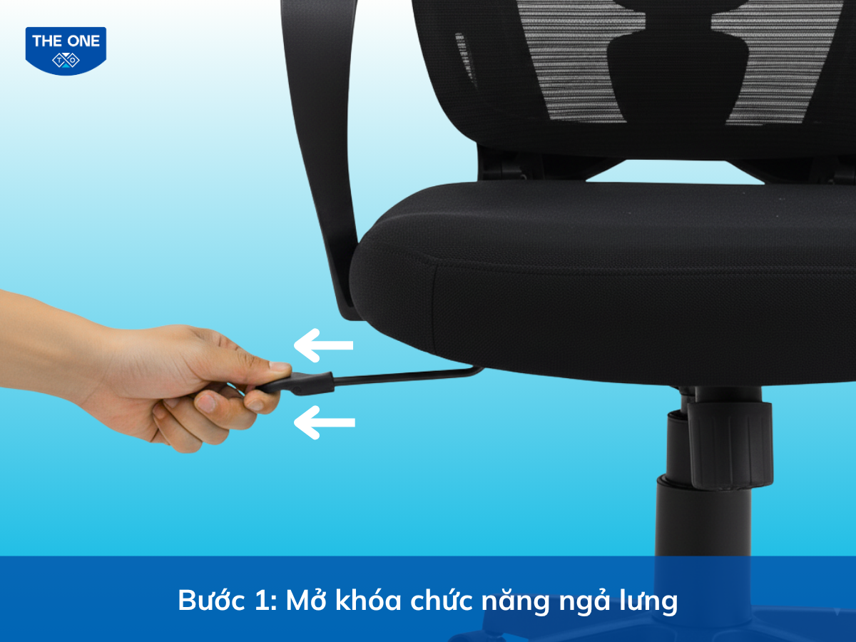 Kéo cần gạt ra phía ngoài để mở khóa chức năng ngả lưng.