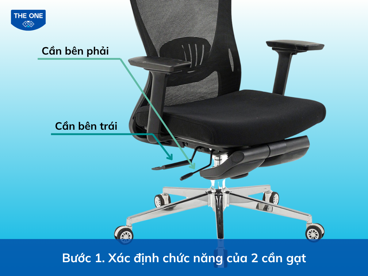 Cần bên phải dùng để điều chỉnh độ cao, bên trái dùng để điều chỉnh độ ngả lưng.