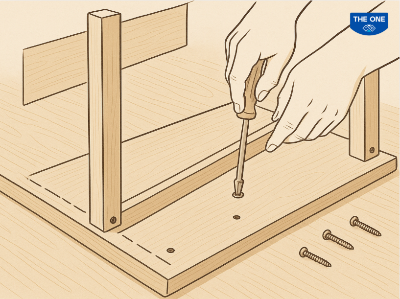 Tiếp tục lắp thêm các bộ phận phụ trợ như thanh chắn ngang hoặc giá để chân vào vị trí tương ứng