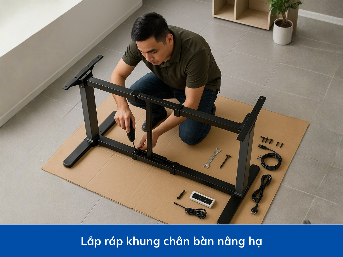Lắp đặt khung chân của bàn nâng hạ