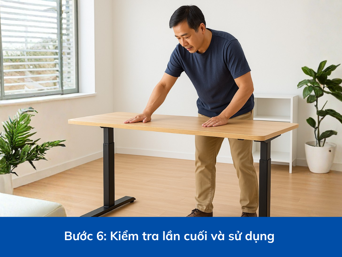 Bạn kiểm tra lại các vị trí kết nối, độ cân bằng và siết lại ốc vít lần cuối