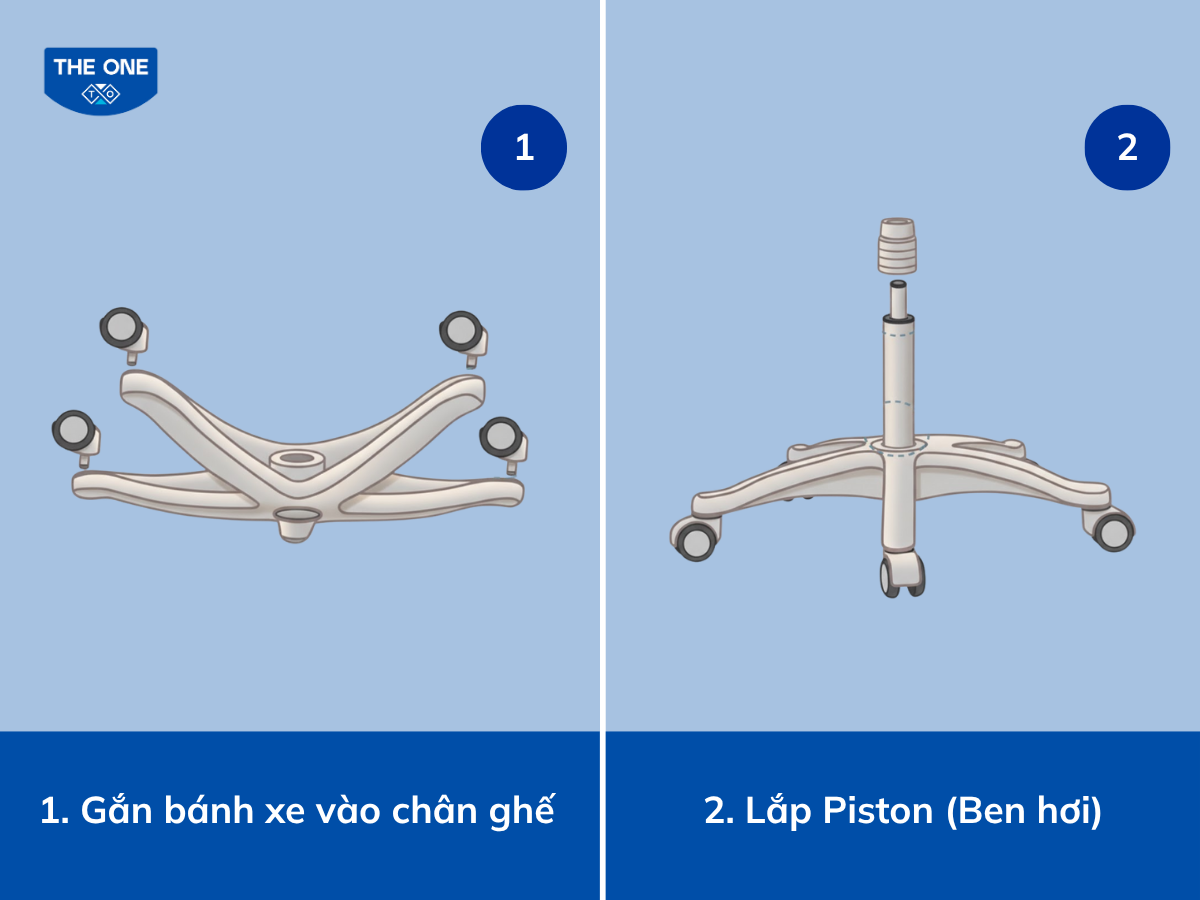 Các bước lắp chân ghế xoay lưới.