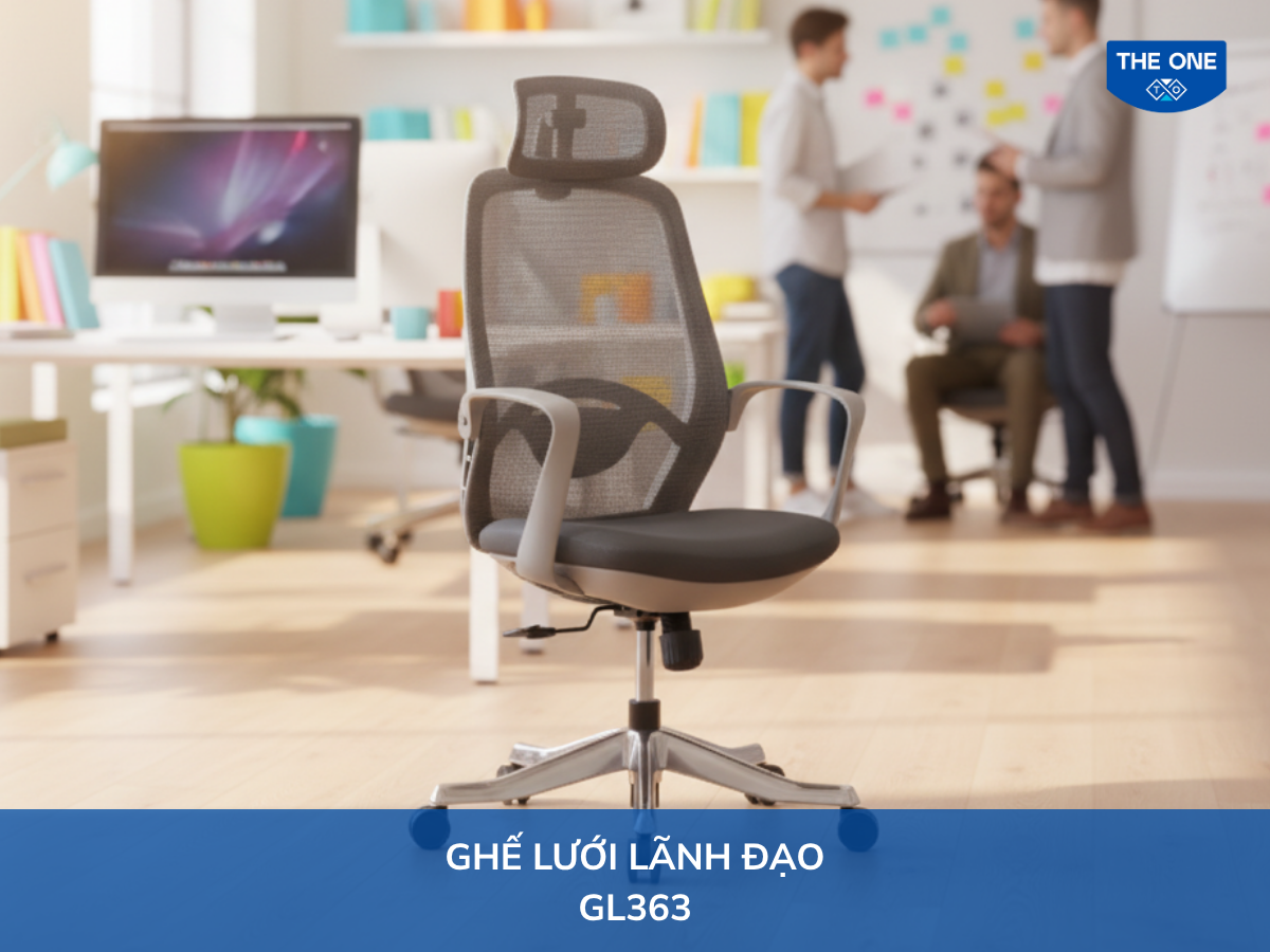 Ghế lưới lãnh đạo GL363, kích thước W620 x D590 x H1130 - 1260mm, màu xám.