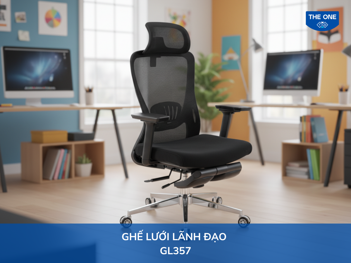 Ghế lưới lãnh đạo GL363, kích thước Rộng 665 x Sâu 635 x Cao 1200 - 1300mm, màu đen.