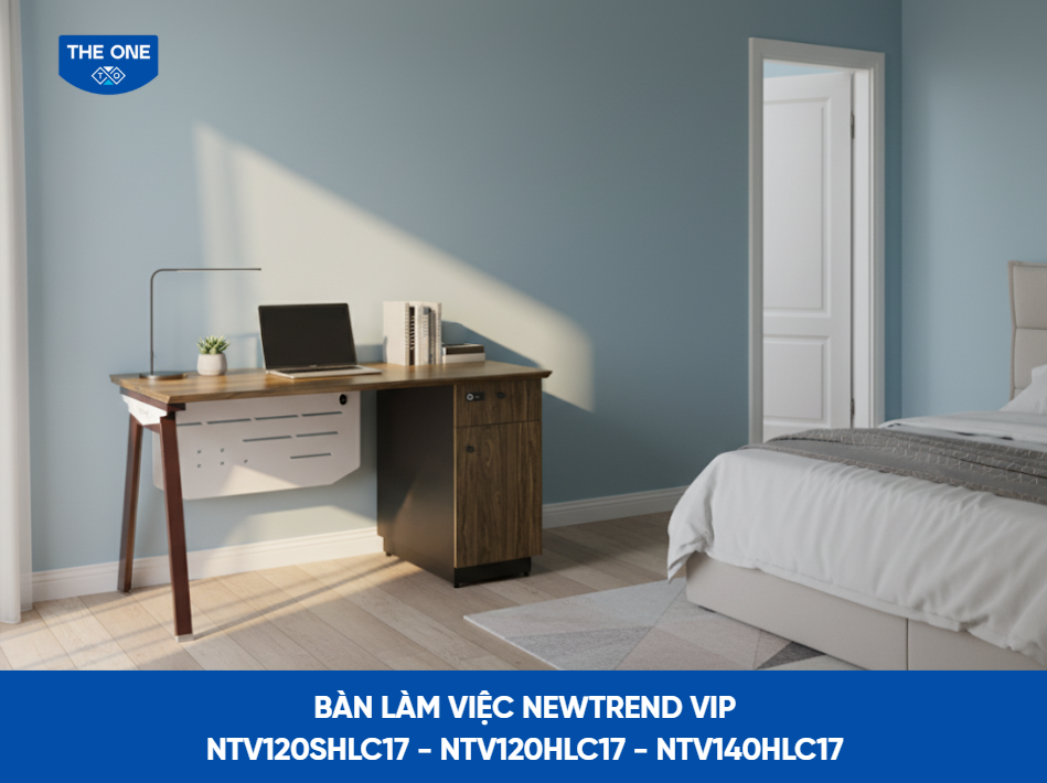 Bàn làm việc tối giản với thiết kế nhỏ gọn, có ngăn kéo và tủ chứa, phù hợp với mọi không gian phòng ngủ, giúp tiết kiệm diện tích tối đa.