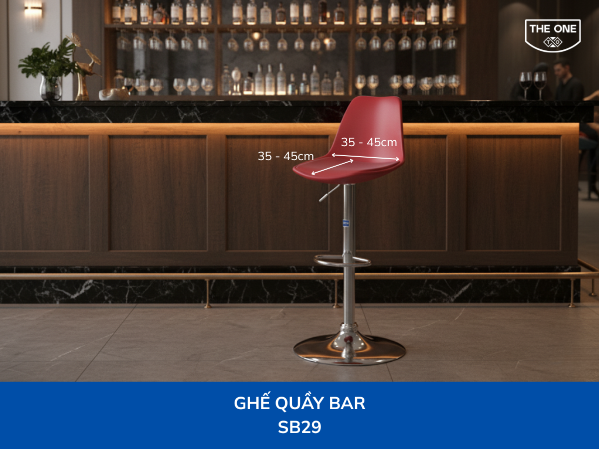 Chiều rộng và chiều sâu của mặt ghế quầy bar phổ thông.