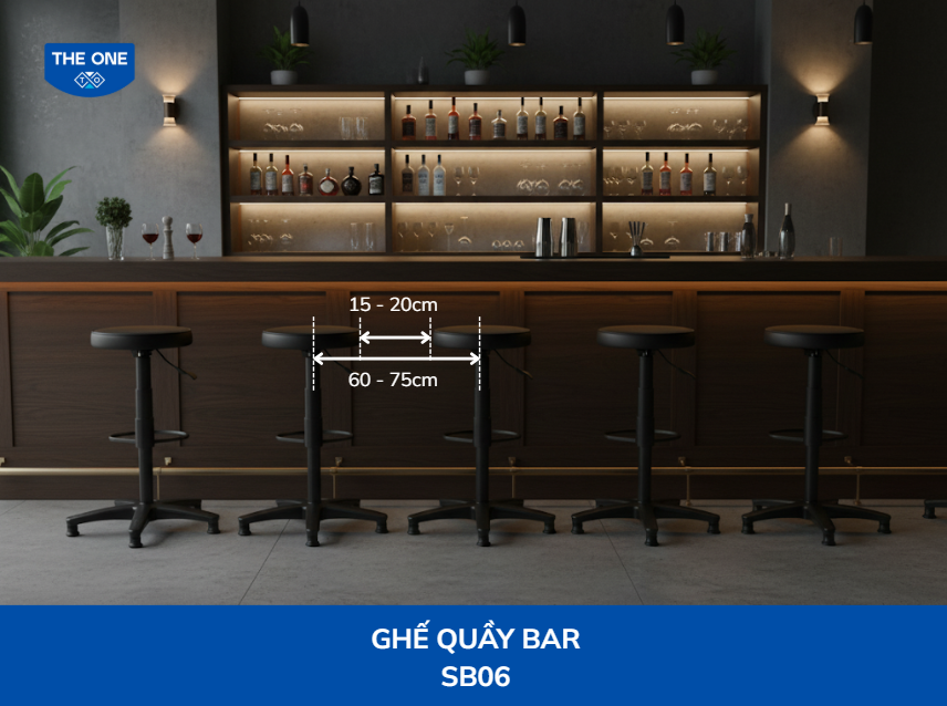Khoảng cách bố trí ghế quầy bar tiêu chuẩn.