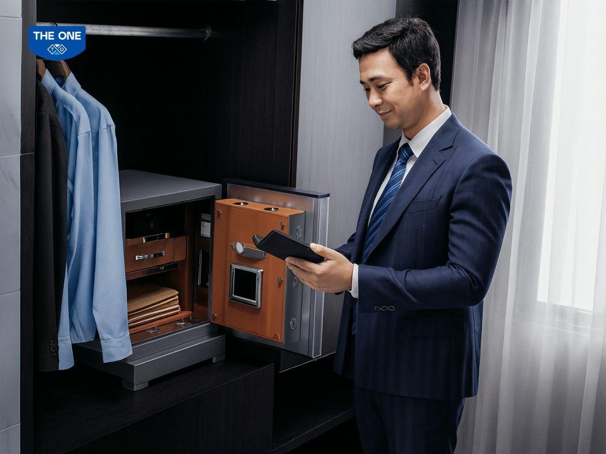 Nếu muốn đặt két sắt gọn trong tủ quần áo thì bạn nên chọn két sắt mini