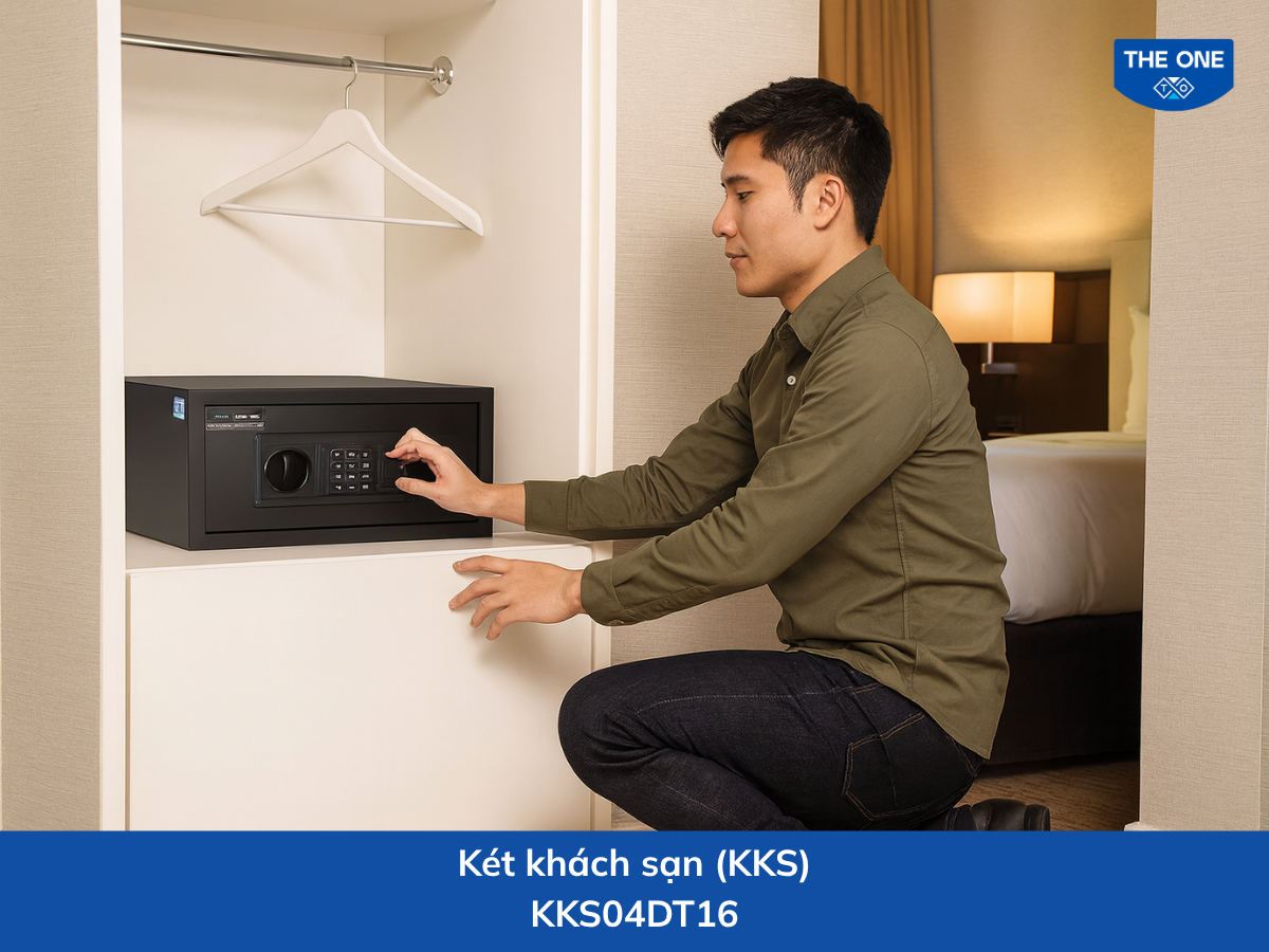 Két sắt KKS04DT16 có kích thước W 420mm × D 384mm × H 200mm, màu đen