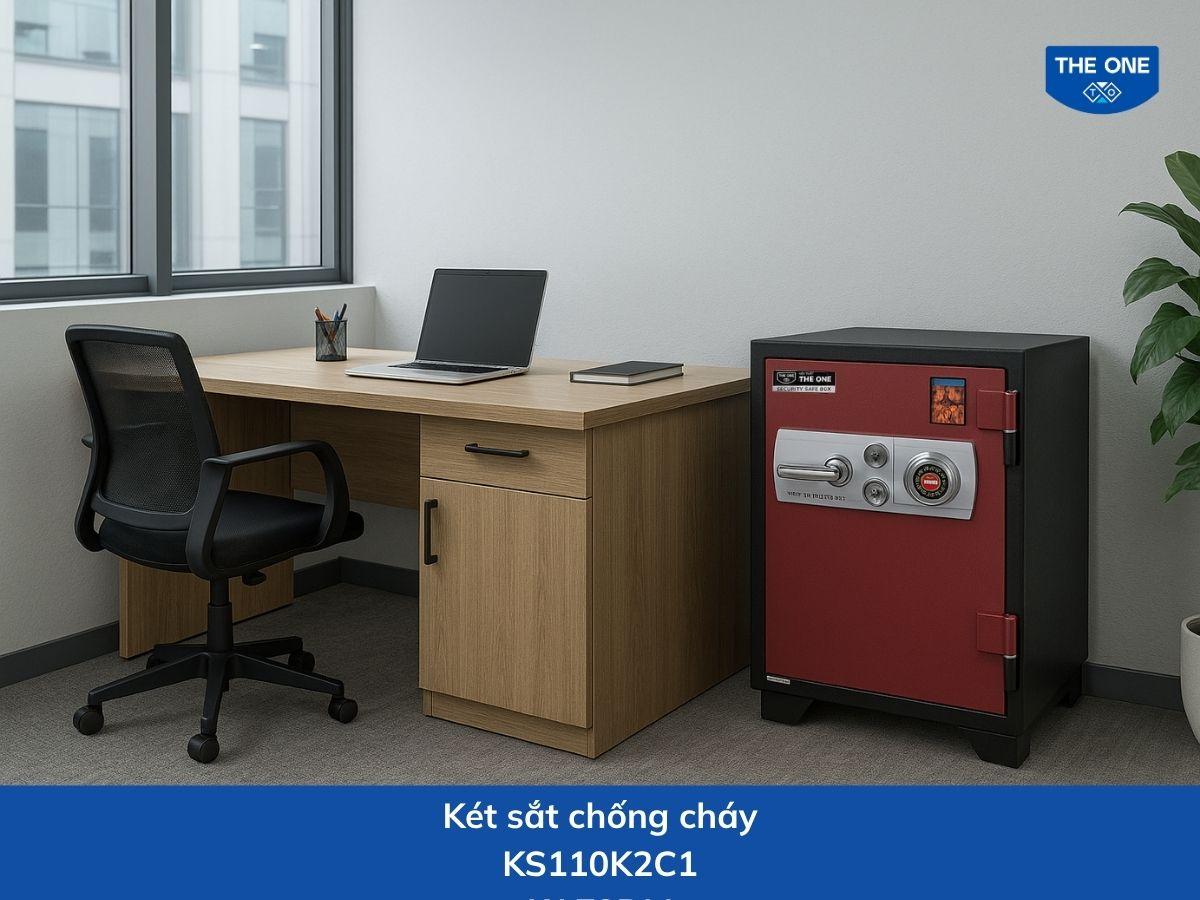 Két sắt KS110K2C1 có kích thước Rộng 481mm × Sâu 558mm × Cao 677mm