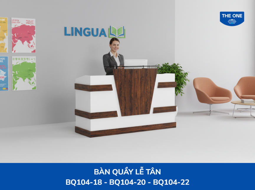 Quầy lễ tân chữ I phù hợp cho các văn phòng hiện đại cần tối ưu không gian.