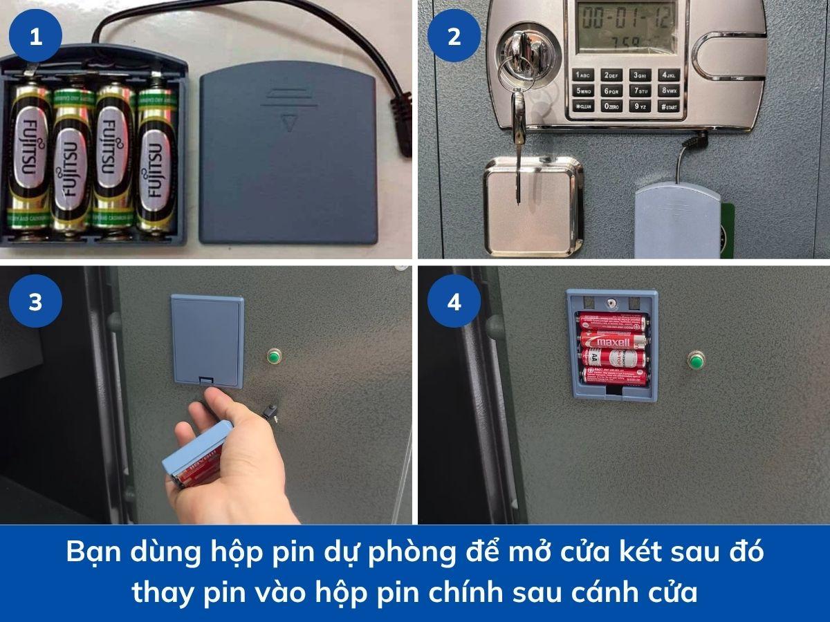 Các bước thay pin két sắt sử dụng hộp pin dự phòng