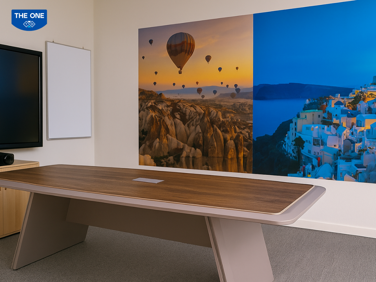 Bàn họp lớn cần được bố trí gọn gàng nhằm đảm bảo không gian làm việc thoải mái và hiệu quả